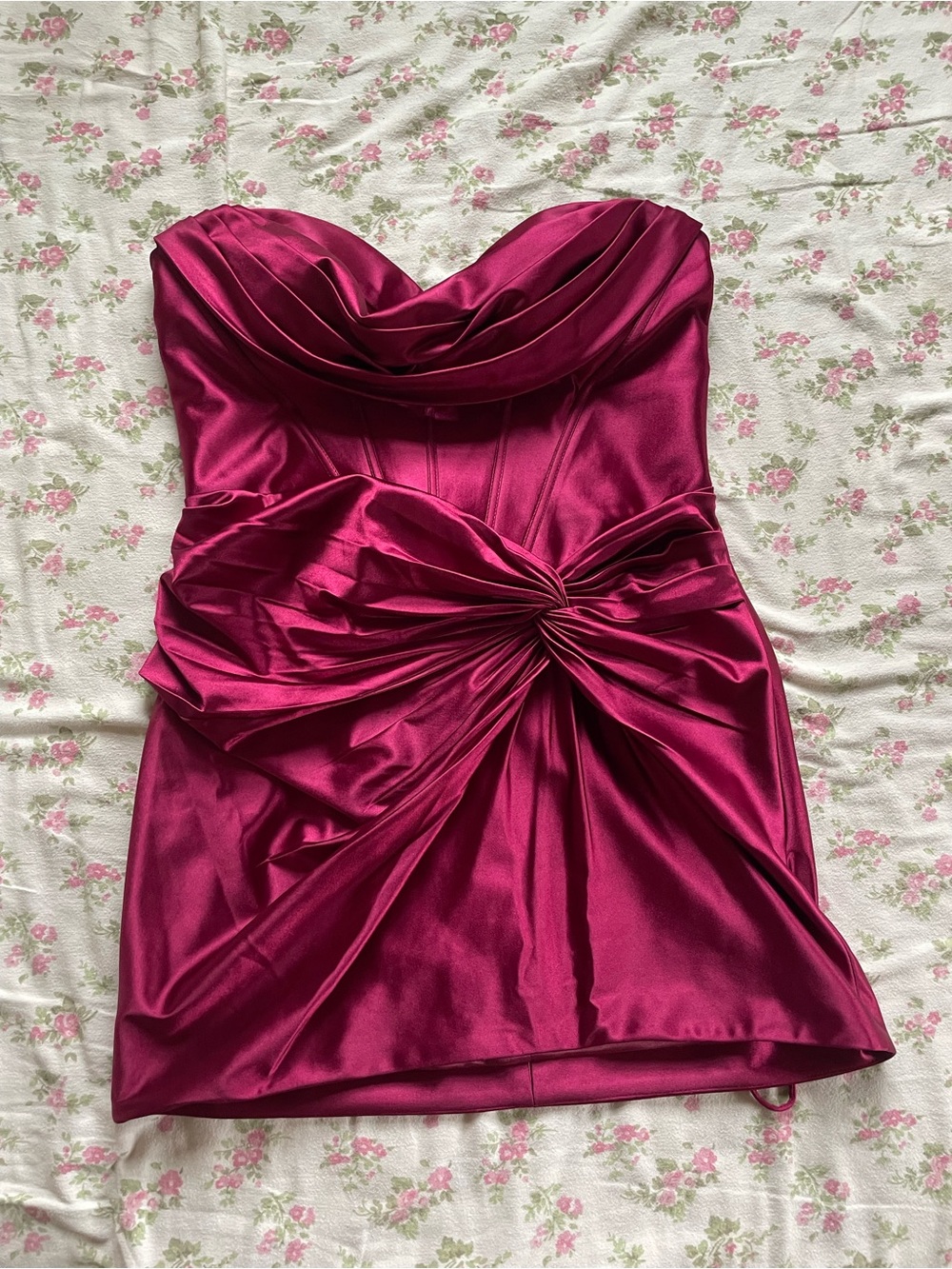Sherri Hill Strapless Satin Cocktail Dress in Magenta